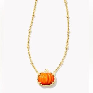 Kendra Scott Pumpkin Gold Short Pendant Necklace in Orange Mother-of-Pearl